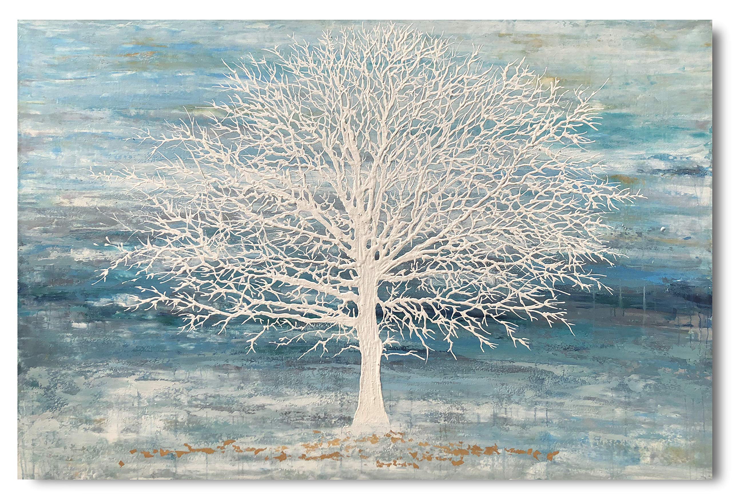 Yihui Arts Abstract Landscape Canvas Art Hand Painted 3D Tree Paintings With Gold Foil For Wall Decor Modern Artwork Pictures Li